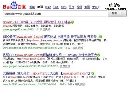 SEO雲南博客的百度domain查詢結果